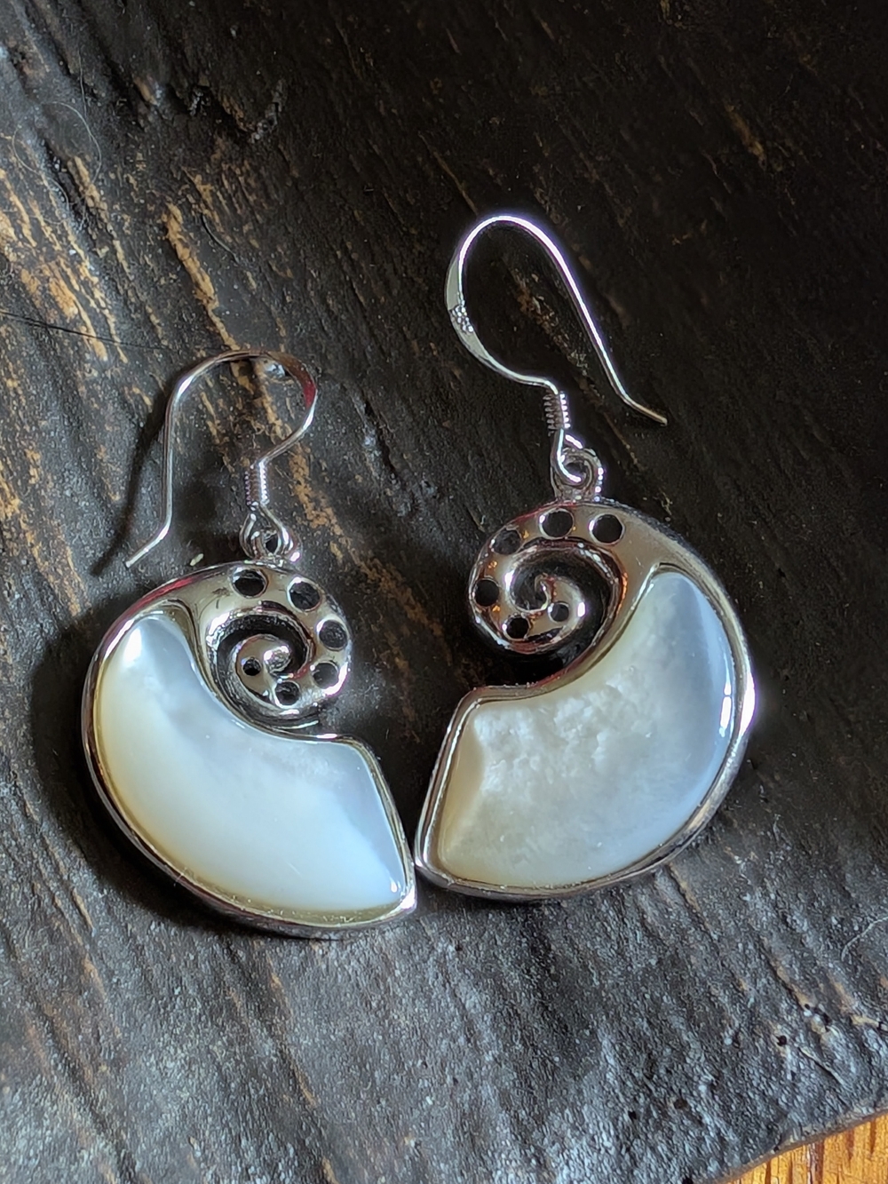 Sterling Silver & Mother of Pearl Shell Earrings, 1in